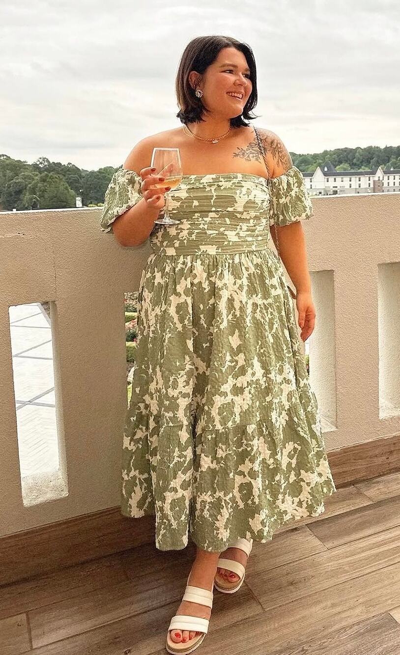 Abercrombie & Fitch Emerson Off the Shoulder Midi Dress Sage Floral